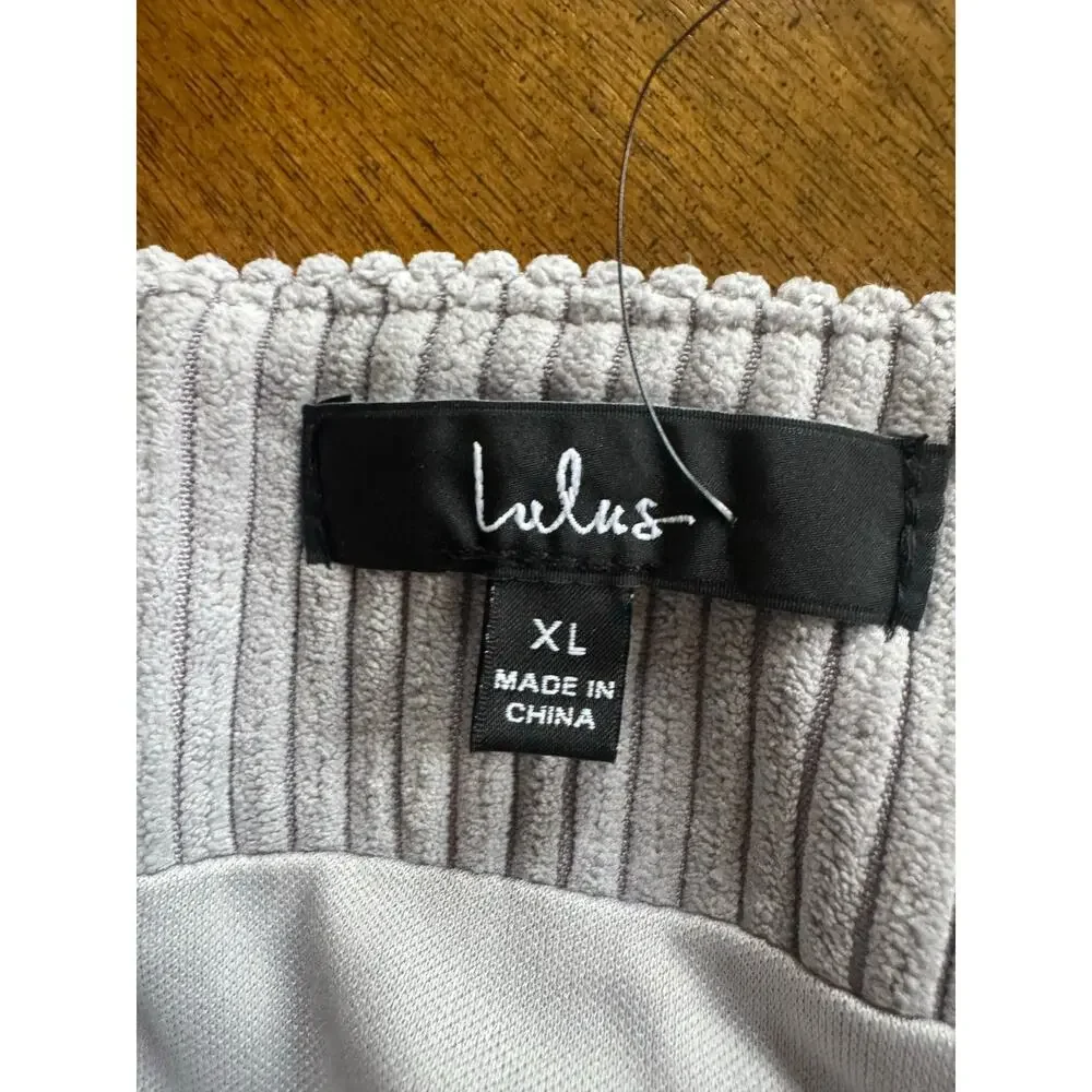 NWT Lulus High Class Corduroy Mini Skirt Gray XL Ribbed A-Line - Picture 5 of 8